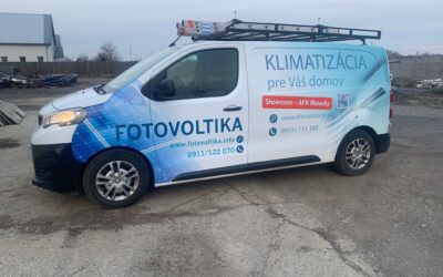 Reklamný polep dodávky na tému fotovoltiky a klimatizácie, Showroom AFK Malacky.